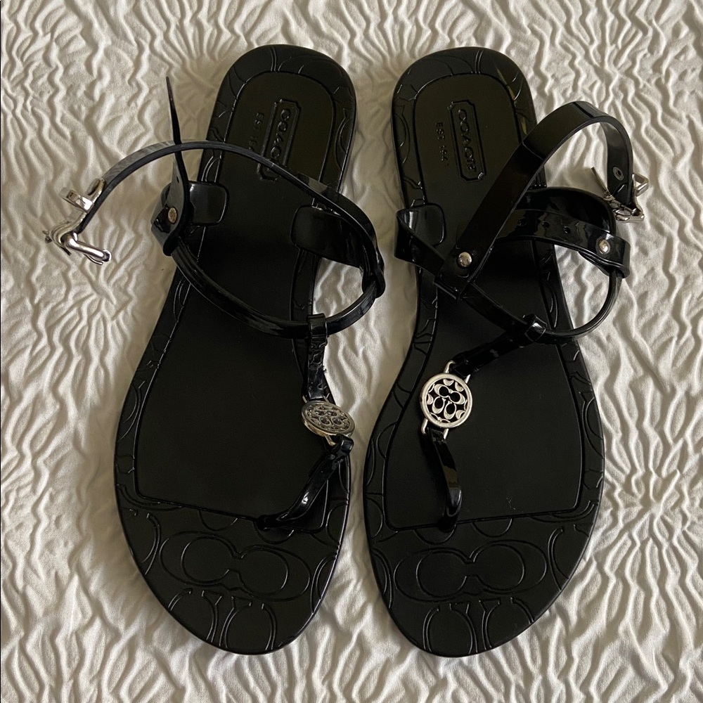 Coach Black Strappy Sandals with Silver Accents